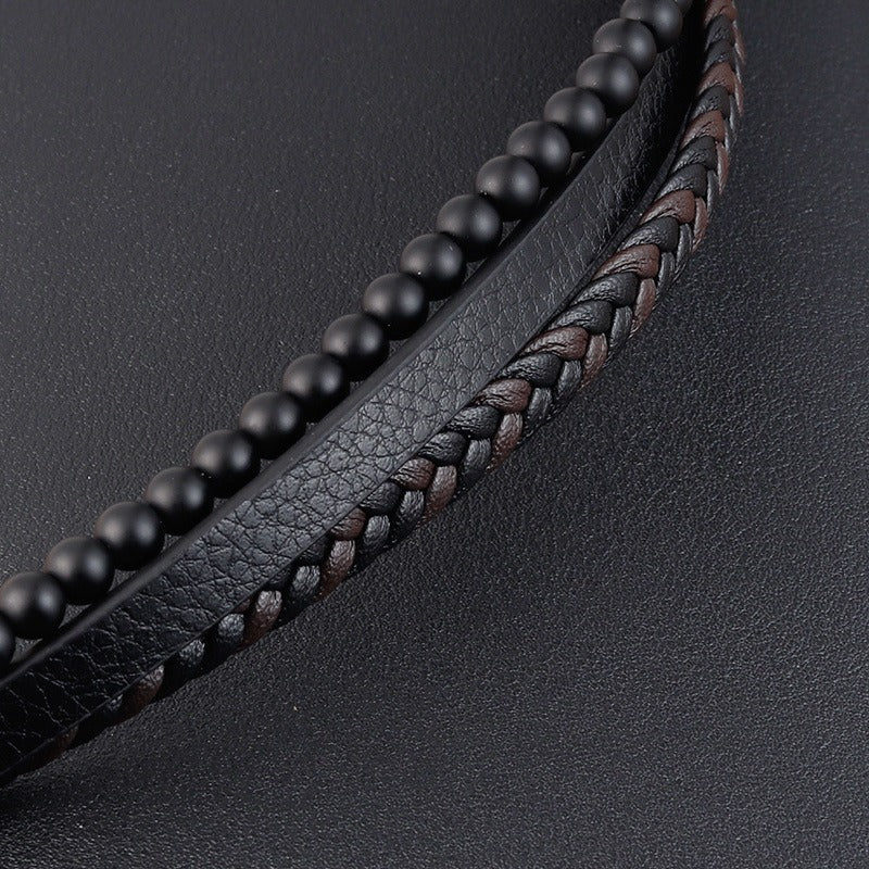 Kai – Pulsera de Cuero con Piedra Volcánica Natural