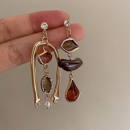 Iris – Pendientes Colgantes Asimétricos Mano & Piedras