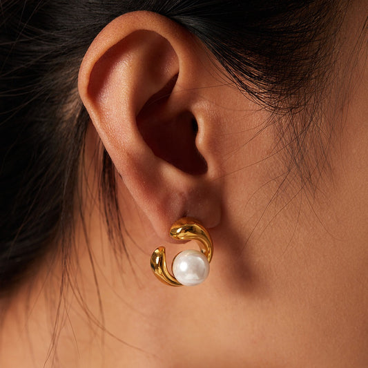 Christine – Pendientes Geométricos con Perla Elegantes