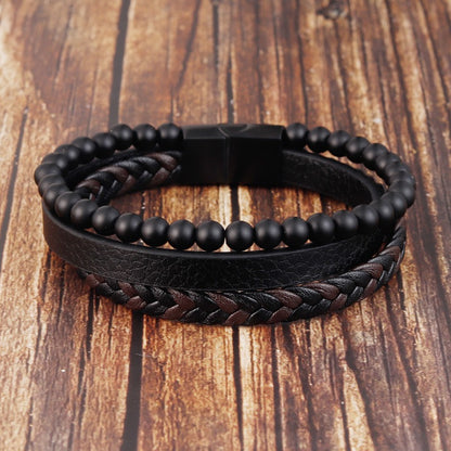 Kai – Pulsera de Cuero con Piedra Volcánica Natural