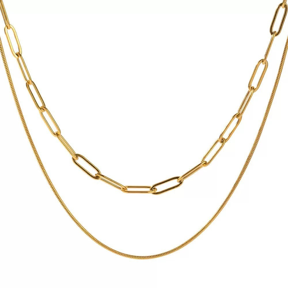 Shaina – Collar Doble Cadena Paperclip Vintage