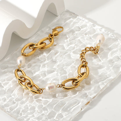 Eleanor – Pulsera Ovalada con Perla Dorada