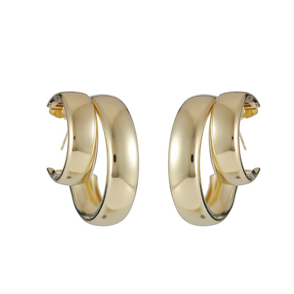Kiara – Pendientes C Doble Aro Metálicos Elegantes