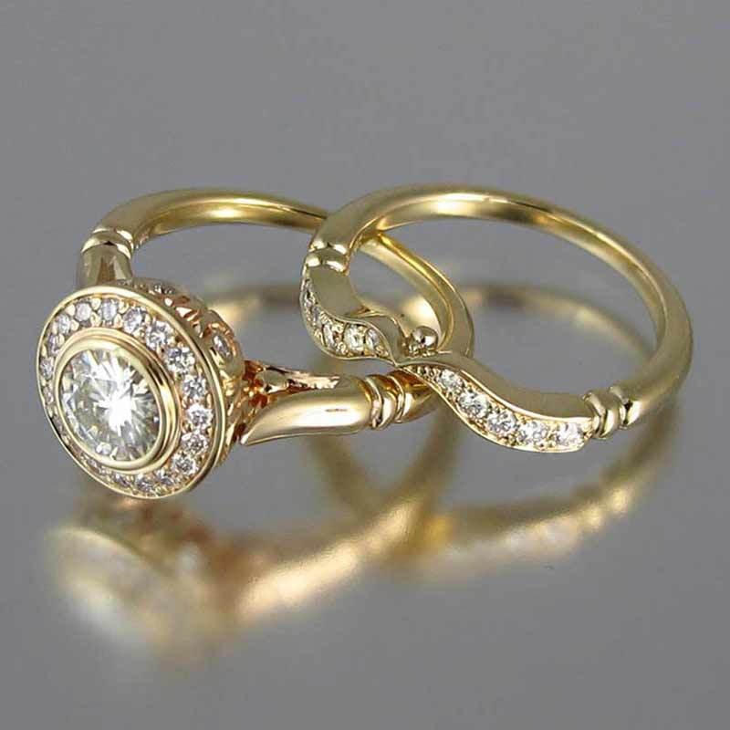 Janna – Conjunto de Anillos Vintage en Oro con Circonita Brillante
