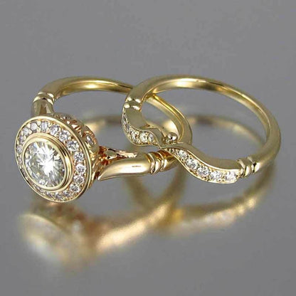 Janna – Conjunto de Anillos Vintage en Oro con Circonita Brillante
