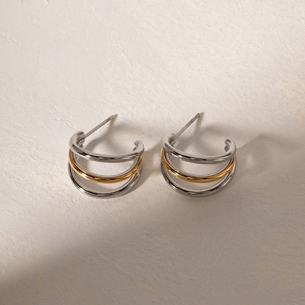 Marie – Pendientes Aro Bicolor de Triple Capa