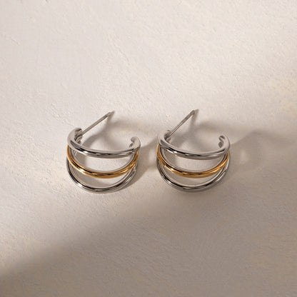 Marie – Pendientes Aro Bicolor de Triple Capa