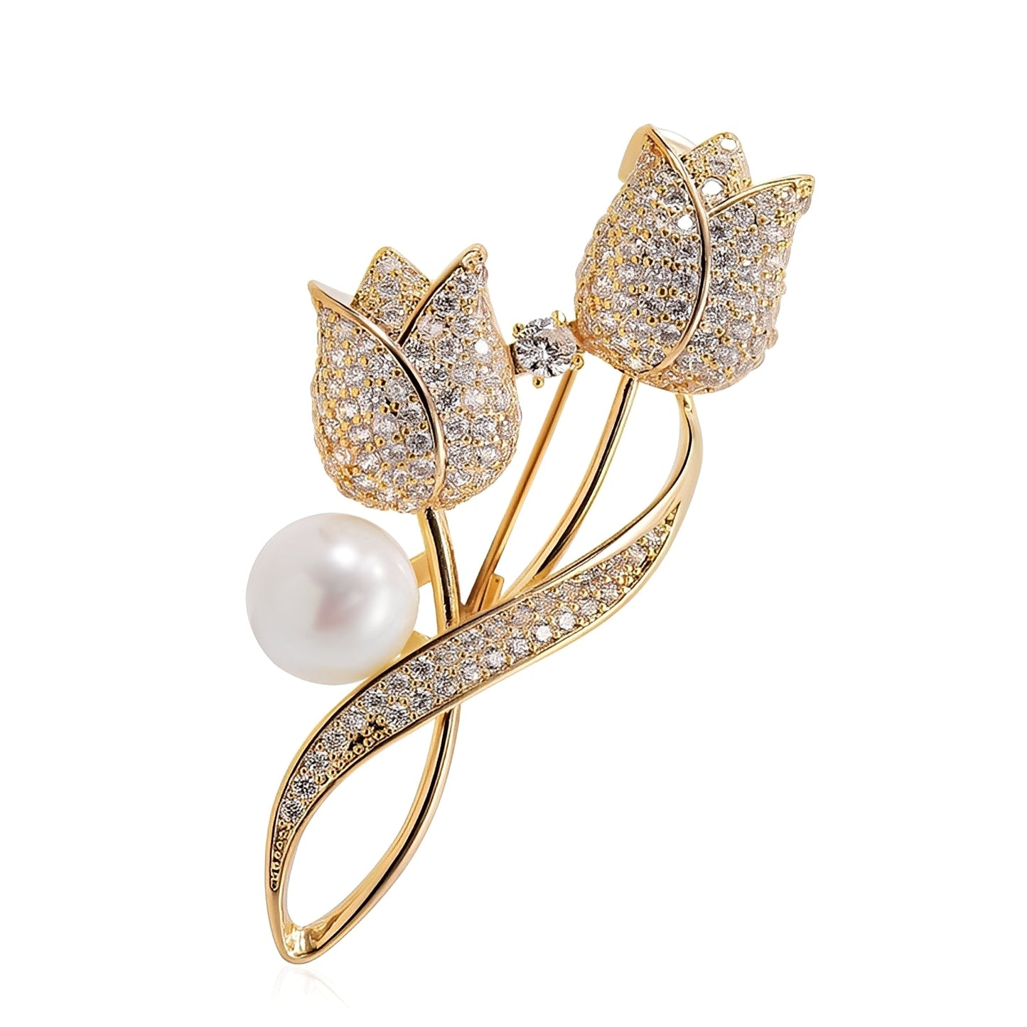 Jackie – Broche Tulipe en Oro con Zircon y Perla