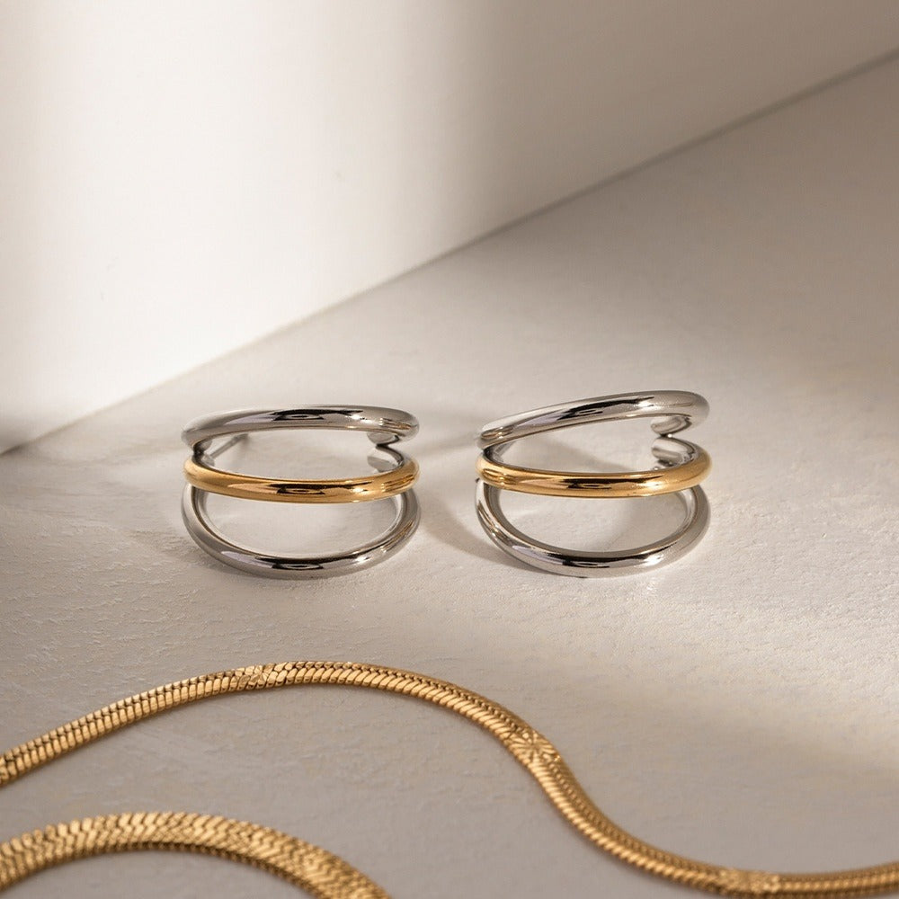 Marie – Pendientes Aro Bicolor de Triple Capa