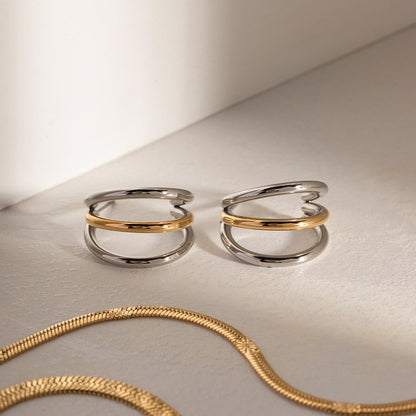 Marie – Pendientes Aro Bicolor de Triple Capa