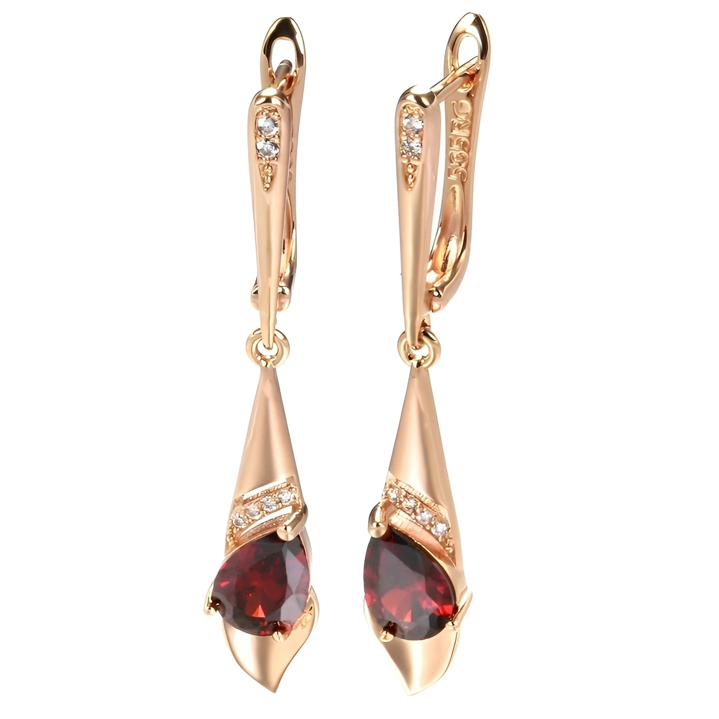 Allegra – Pendientes Dorados con Cristal Rojo Elegante