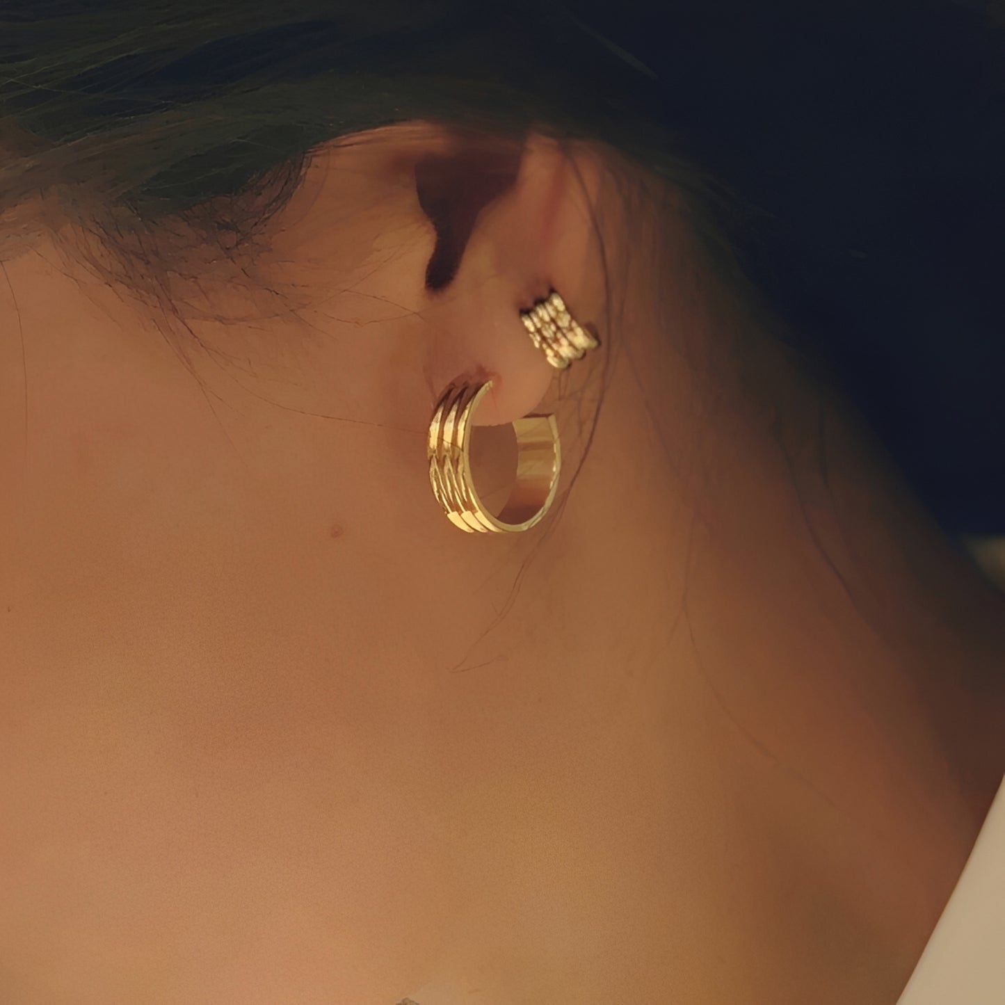 Zaria – Pendientes Triple Aro Hueco Elegantes