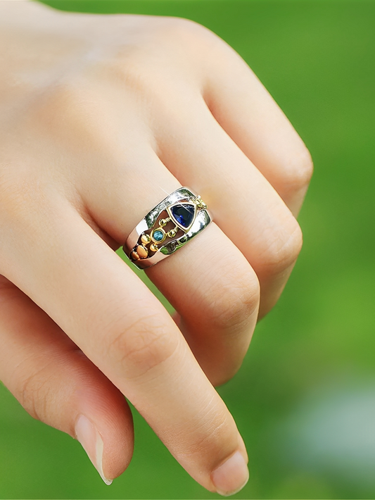 Ricca – Anillo Vintage con Cristal Azul Brillante