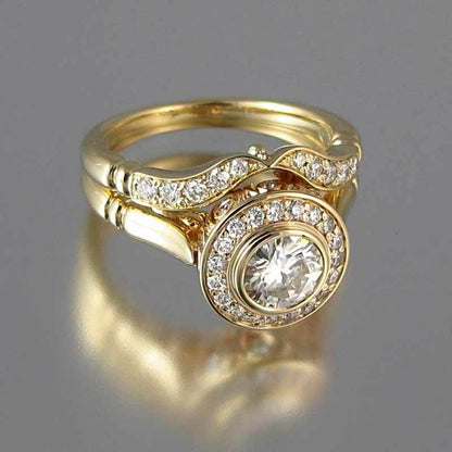 Janna – Conjunto de Anillos Vintage en Oro con Circonita Brillante