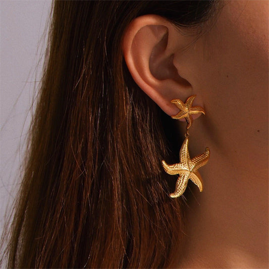 Sanja – Pendientes Colgantes Estrella de Mar Dorados