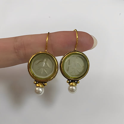 Nolwenn – Pendientes Vintage Perla y Esmeralda