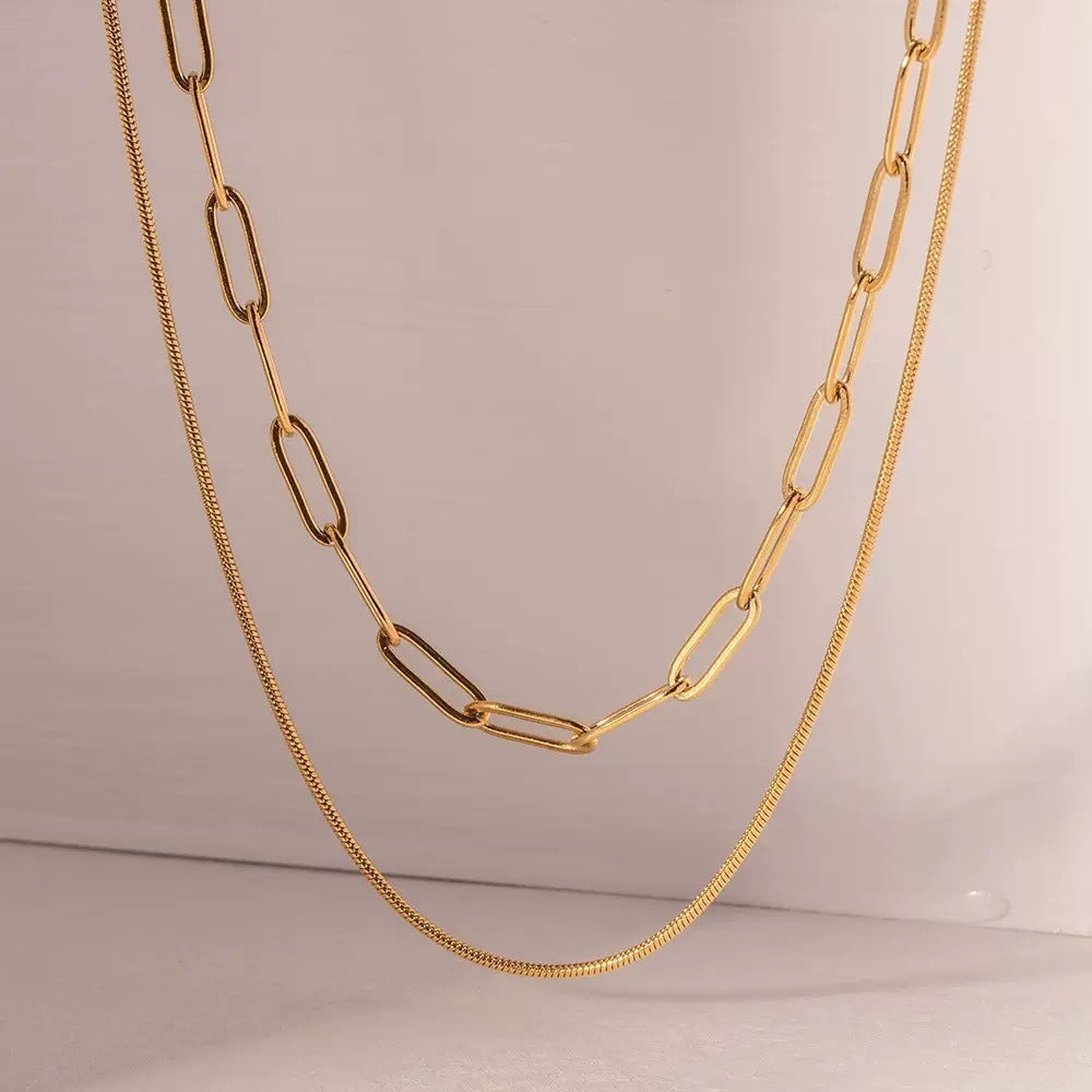 Shaina – Collar Doble Cadena Paperclip Vintage