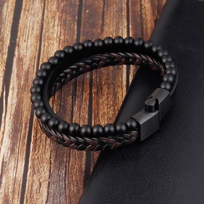 Kai – Pulsera de Cuero con Piedra Volcánica Natural
