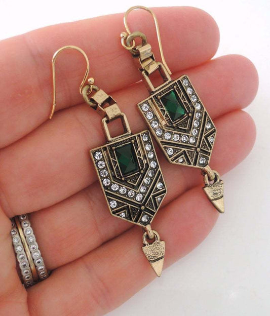 Stacey – Pendientes Vintage Geométricos Verde & Oro