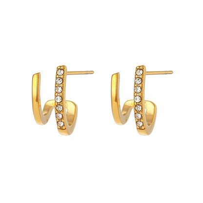 Anne – Pendientes Dorados Doble Capa con Zirconia