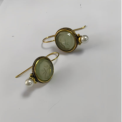 Nolwenn – Pendientes Vintage Perla y Esmeralda