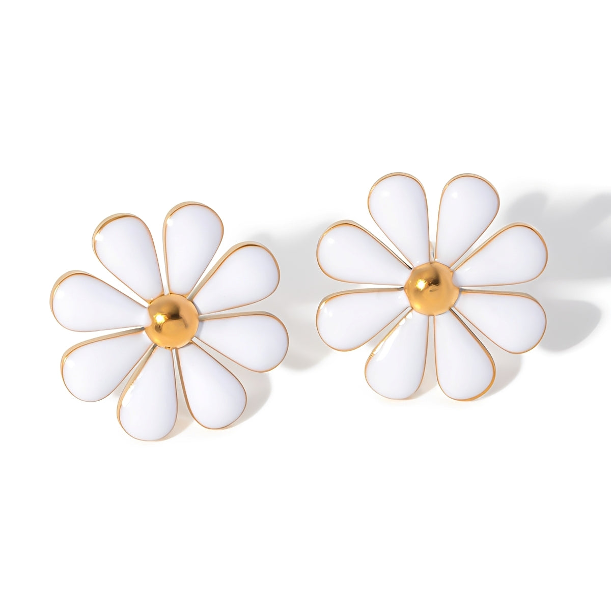 Yela – Pendientes Margarita con Esmalte Blanco