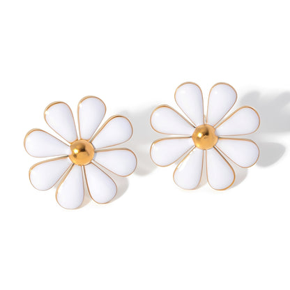 Yela – Pendientes Margarita con Esmalte Blanco