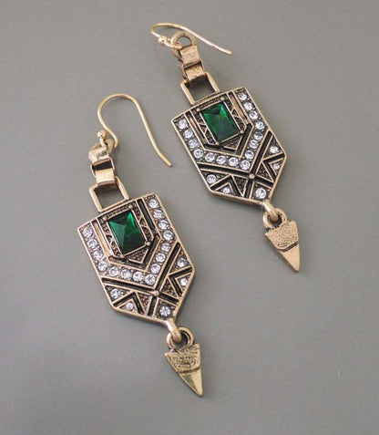 Stacey – Pendientes Vintage Geométricos Verde & Oro