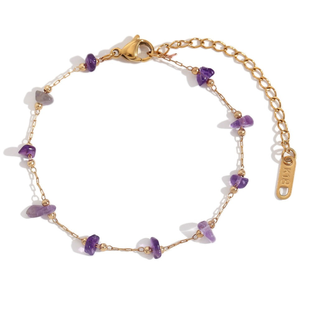 Myrtha – Pulsera Dorada 18K de Acero Inoxidable con Amatista