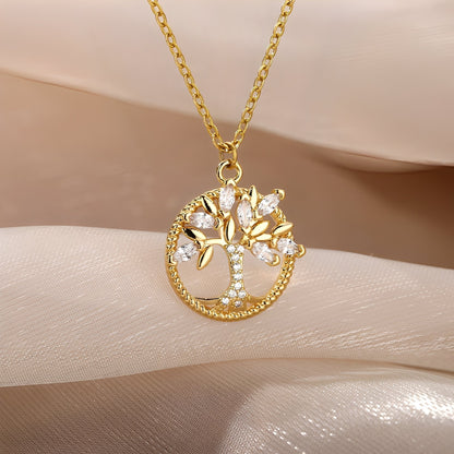 Toshi – Collar Árbol de Vida en Oro con Zirconia