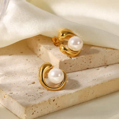 Christine – Pendientes Geométricos con Perla Elegantes