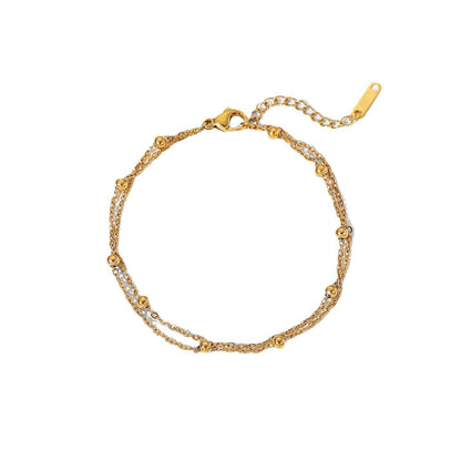 Erica – Pulsera Dorada Doble Cadena con Cuentas