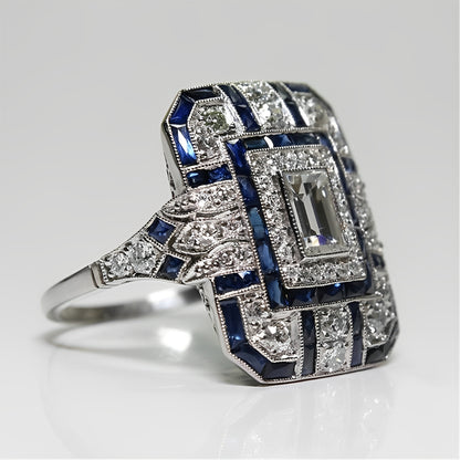 Marina – Anillo Plateado Estilo Retro con Piedra Azul