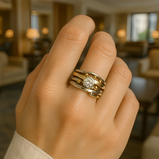 Dalia – Anillo Vintage Dorado con Circonita Incrustada
