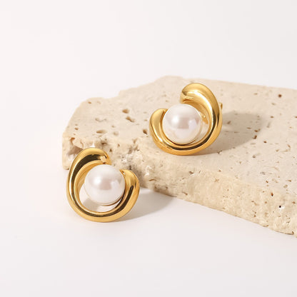 Christine – Pendientes Geométricos con Perla Elegantes