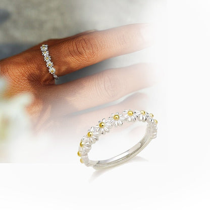 Dahliana – Anillo Margarita en Plata Ajustable y Esmalte Pintado a Mano