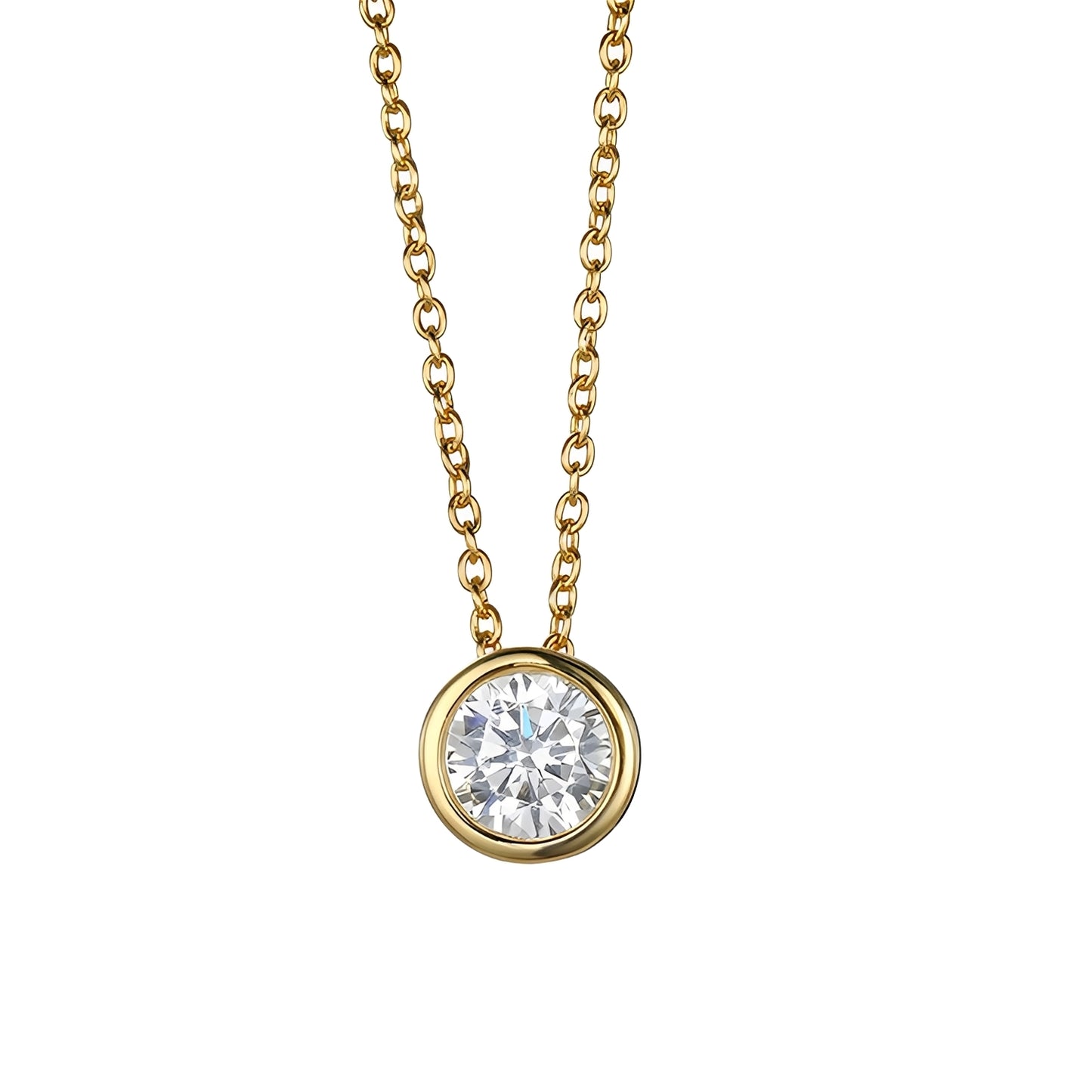 Fatima – Collar Dorado con Colgante Redondo de Zirconia