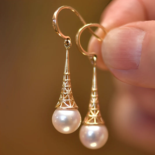Feliza – Pendientes Vintage Dorados con Perlas Colgantes