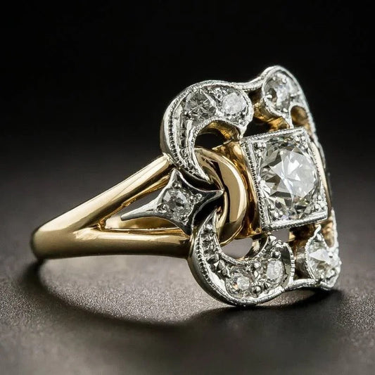 Leila - Anillo Vintage Dorado con Circonita Brillante