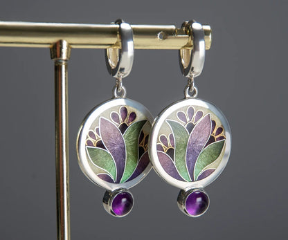 Lorna – Pendientes Boho con Cristales Morados en Plata de Ley