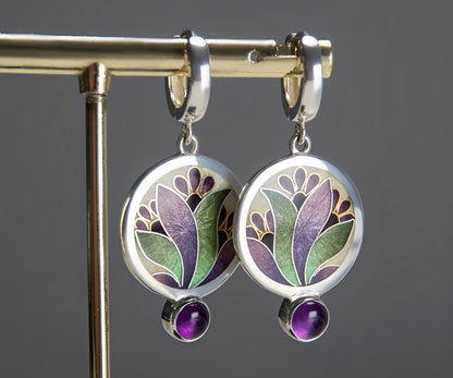 Zaria – Pendientes Boho de Plata con Cristales Morados