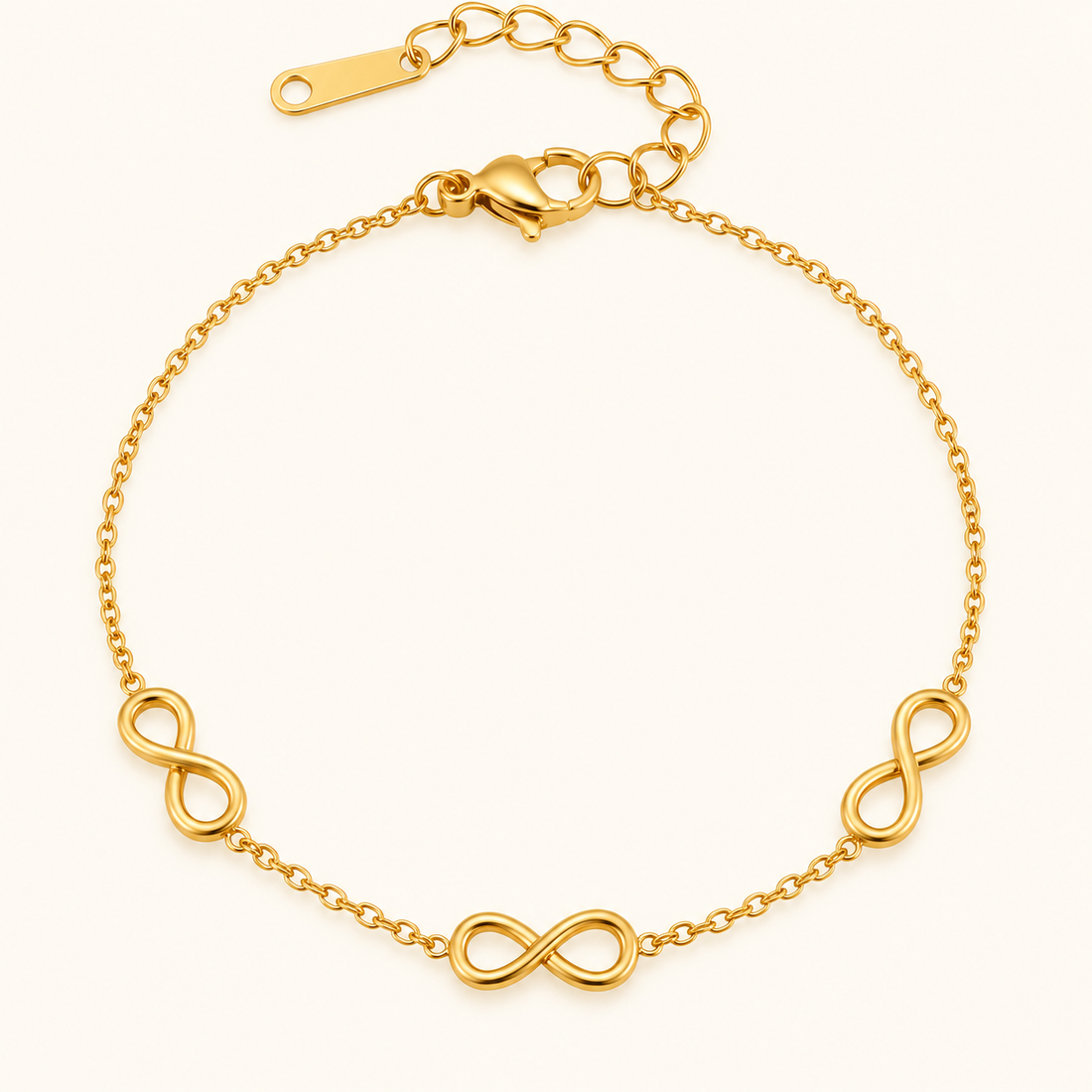 Pulsera Infinito para Damas con Tres Símbolos y Fina Estructura de Cadena