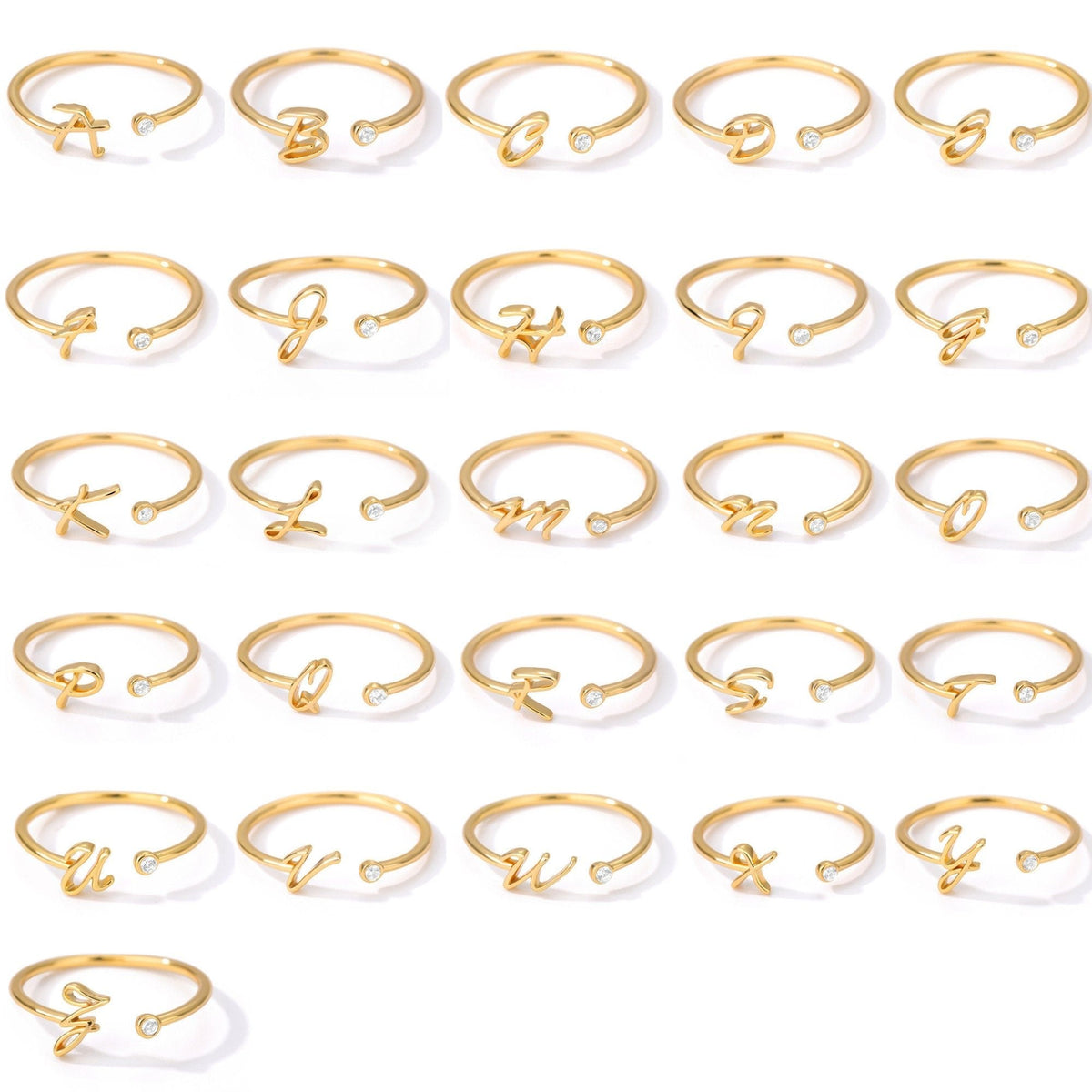 Damas Anillo Ajustable de Iniciales con Banda Delgada y Acero de Piedra