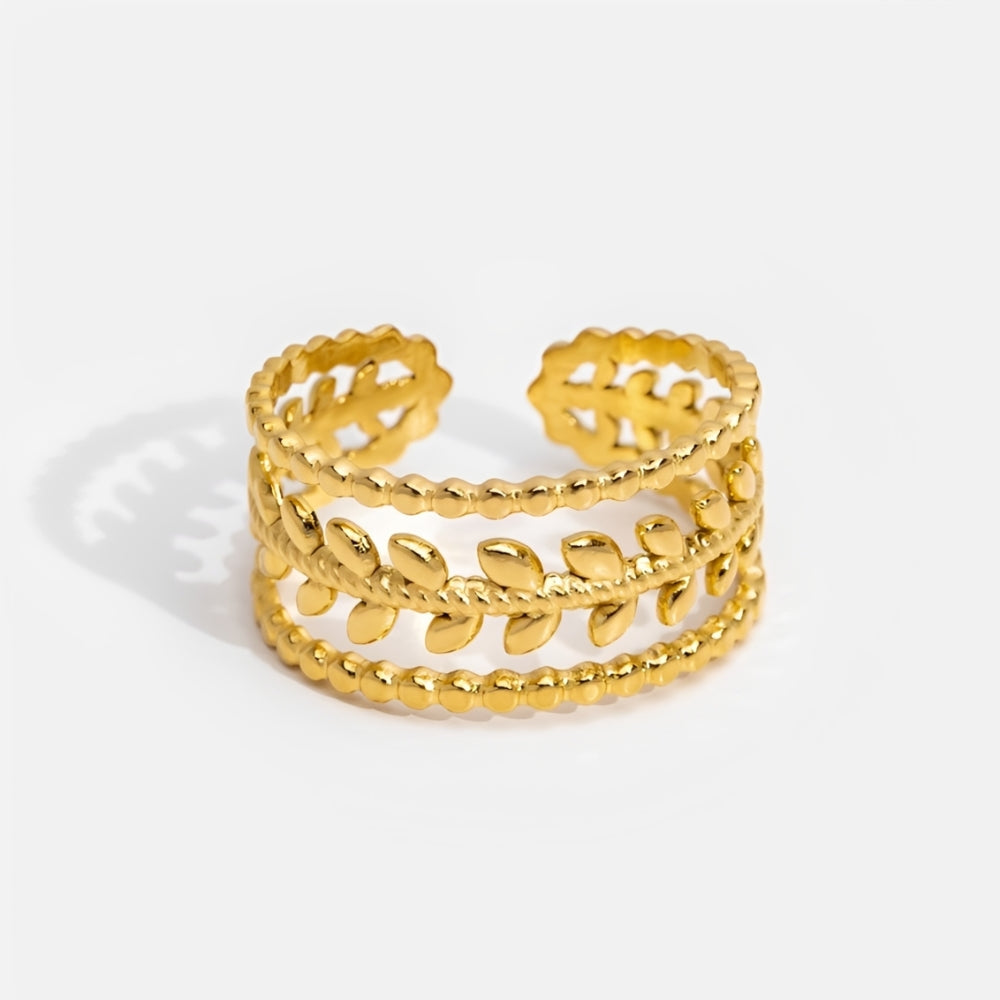 Anillo de Declaración Abierto para Mujeres con Diseño de Hojas Multicapa