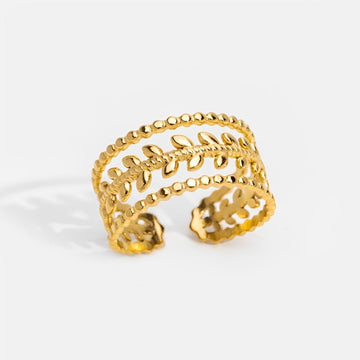 Anillo de Declaración Abierto para Mujeres con Diseño de Hojas Multicapa