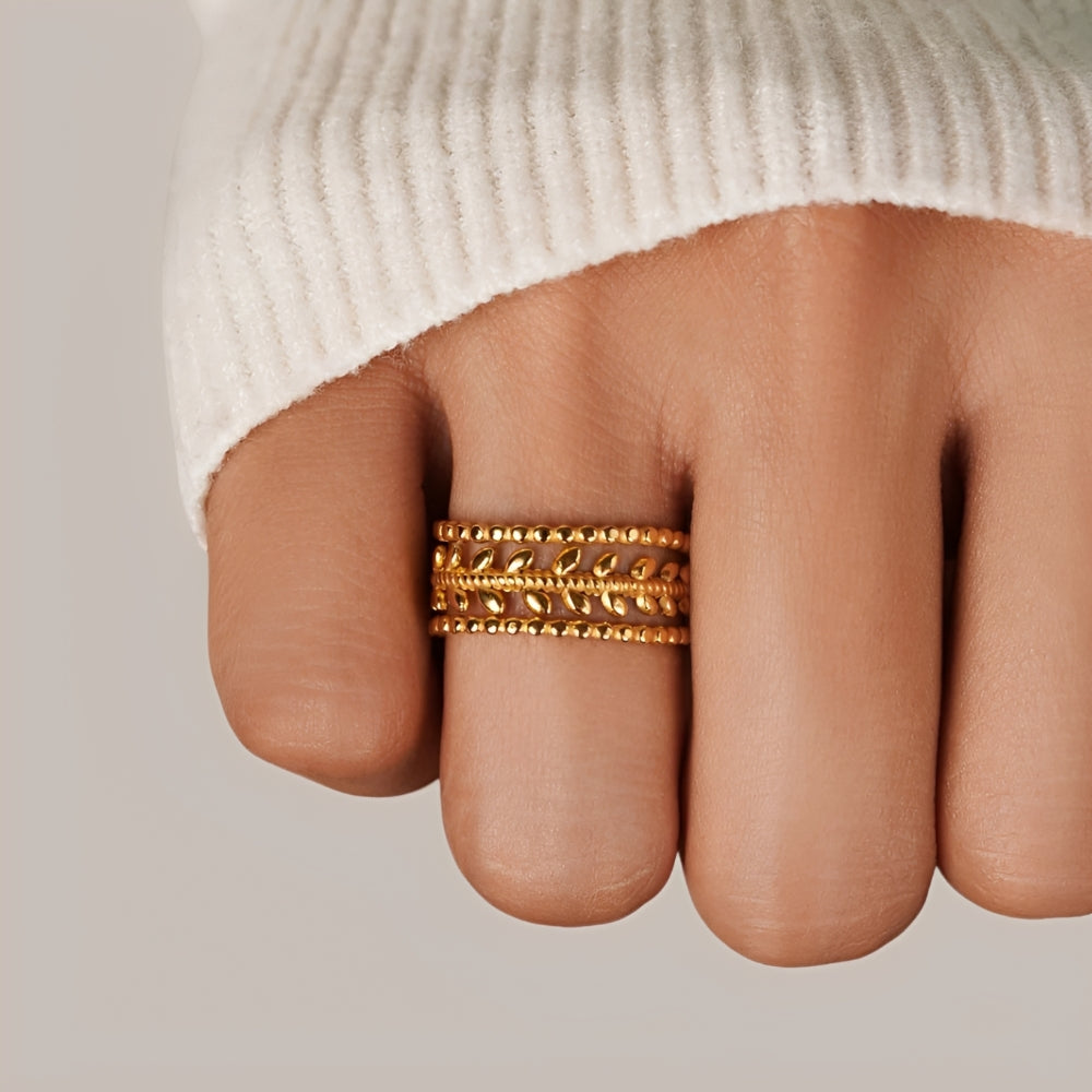 Anillo de Declaración Abierto para Mujeres con Diseño de Hojas Multicapa