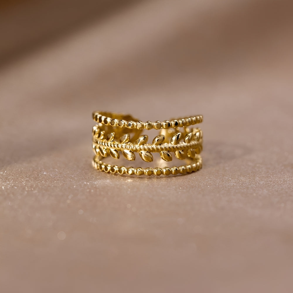 Anillo de Declaración Abierto para Mujeres con Diseño de Hojas Multicapa