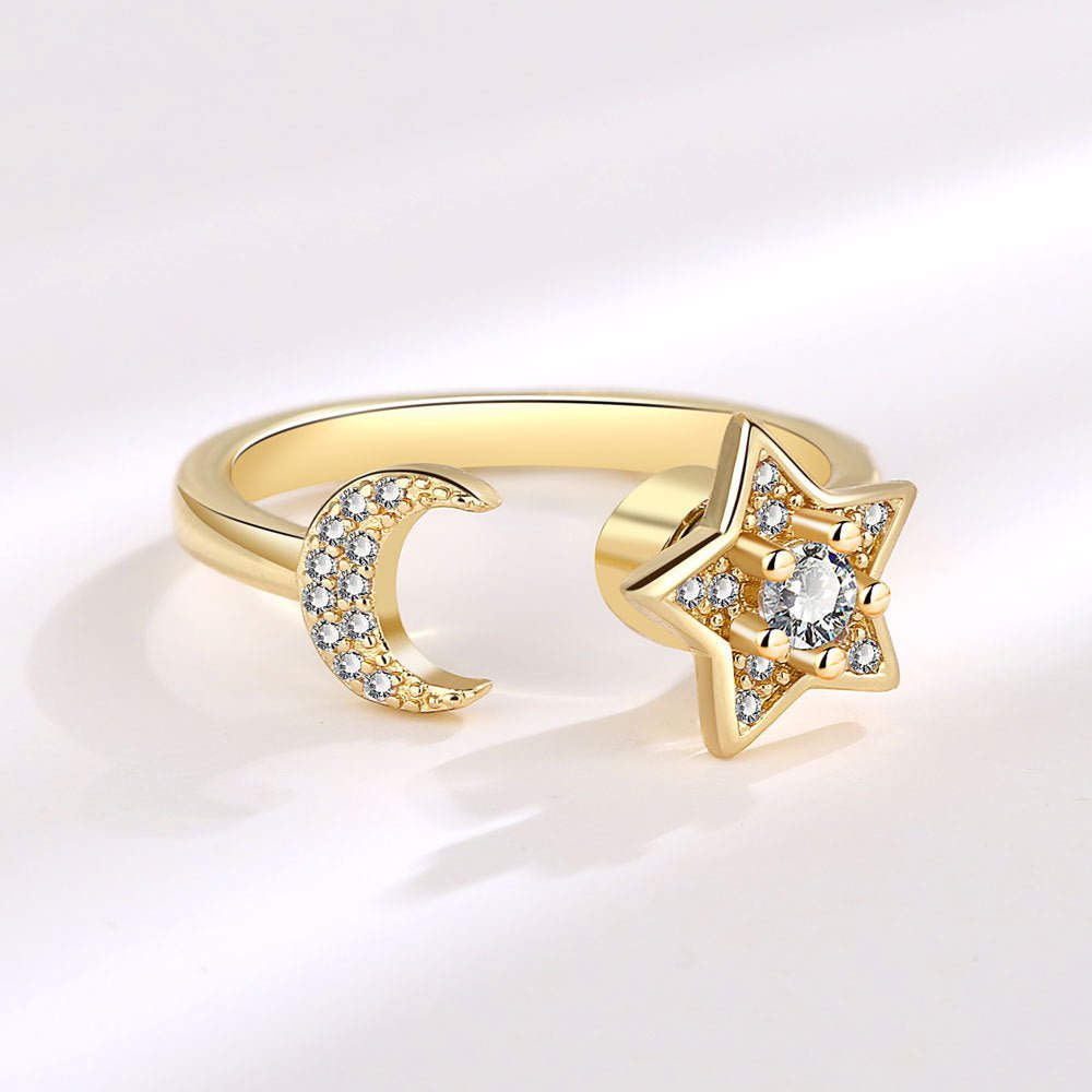 Dama Anillo Ajustable con Motivos de Sol, Luna y Estrella