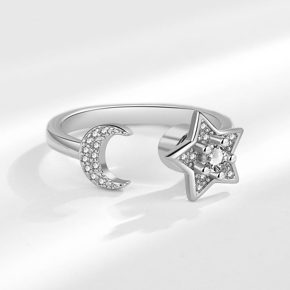 Dama Anillo Ajustable con Motivos de Sol, Luna y Estrella