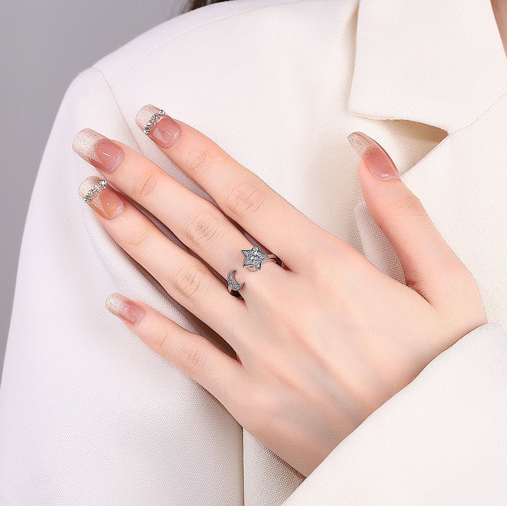 Dama Anillo Ajustable con Motivos de Sol, Luna y Estrella